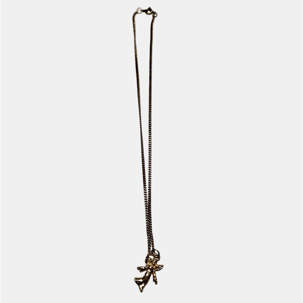 Vintage Unbranded Gold Toned Cherub Angel Pendant Necklace 9.5 in